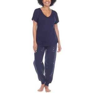 Honeydew Women's Embroidered Lounge Set 2 Piece - Color: Navy Moons, Size:Medium